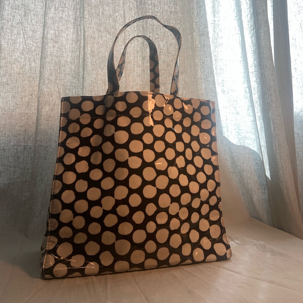 Black & White Poka Dot Vinyl Mini Tote Bag 🖤🤍